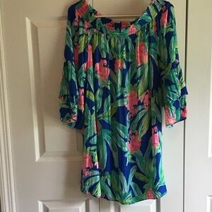 Lilly Off-Shoulder Floral Blouse - Blue & Pink